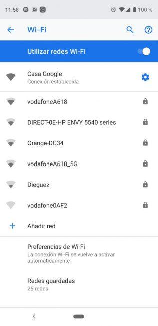 Opciones WiFi en Android Pie