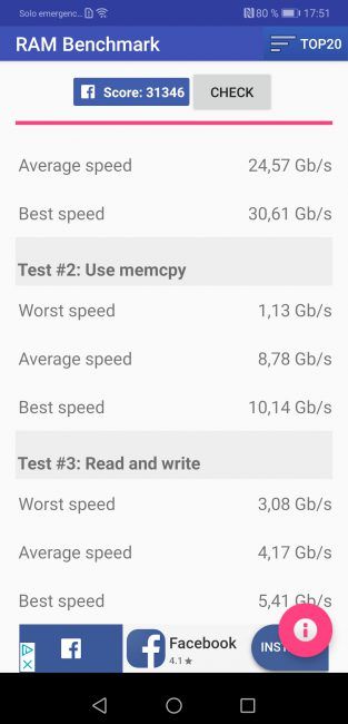 Resultados RAM con el Huawei Mate 20