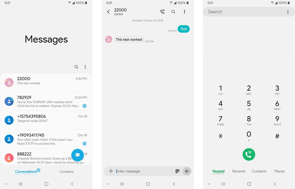 Interfaz de la app de SMS en Samsung Experience 10