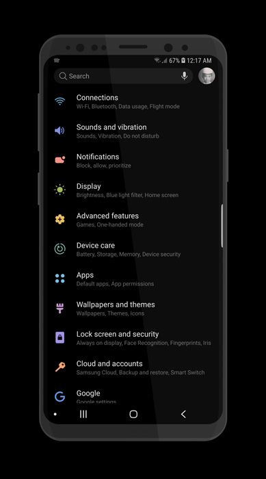 Interfaz del tema PIEforOREO basada en Samsung Experience 10 para el Galaxy S8 y S9