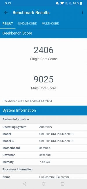Resultados geebench OnePlus 6T