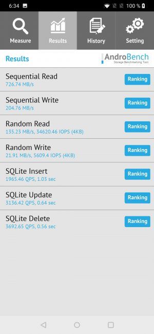 Resultados Androbench OnePlus 6T