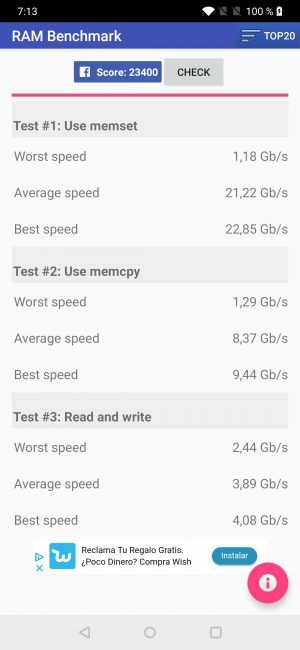 Resultados RAM test OnePlus 6T
