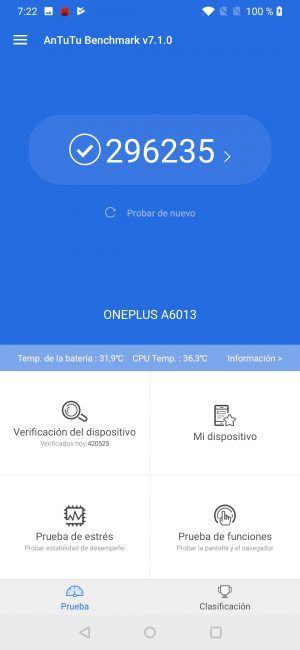 Resultados ANTuTu OnePlus 6T