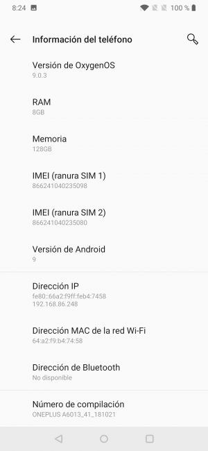 Información sisteme OnePlus 6T