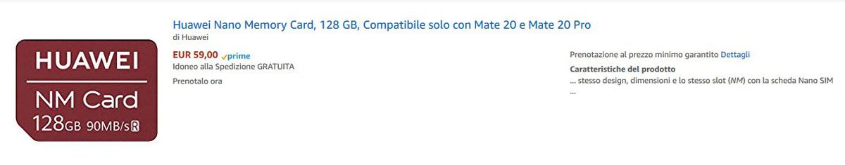 Precio de la tarjeta NM Card de Huawei en Amazon