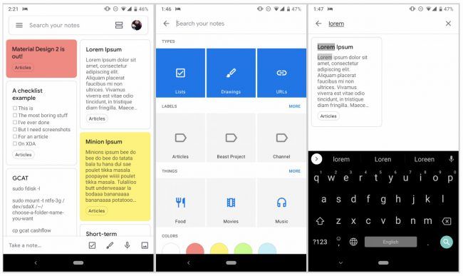 Google Keep Material