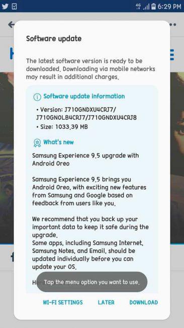Android 8.1 del Samsung Galaxy J7 (2016)