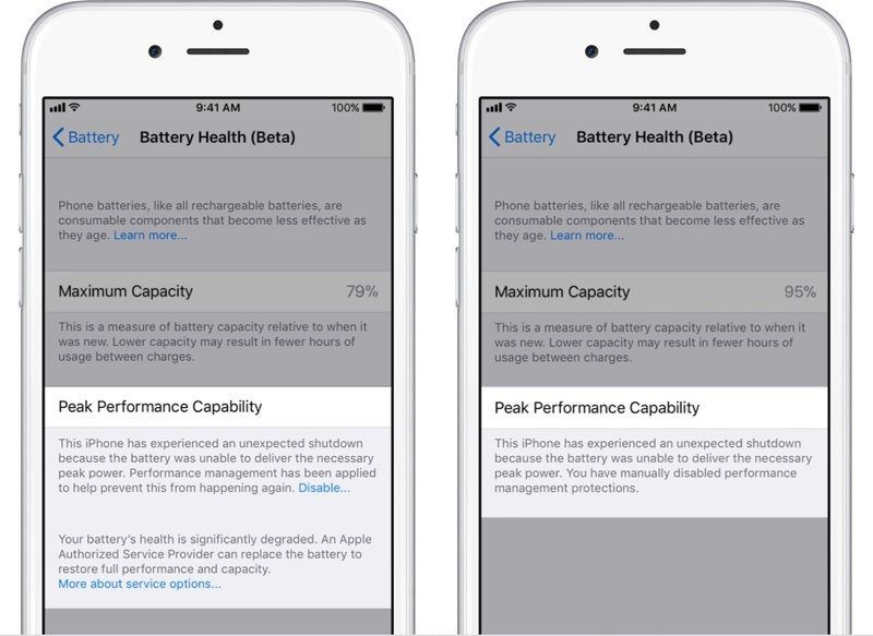 Perfil de gestión energética en iPhone