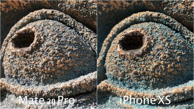 Foto detalle comparado Huawei Mate 20 Pro y el iPhone XS