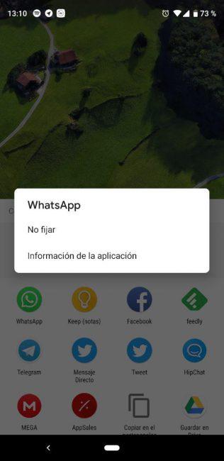 No fijar WhatsApp en Android