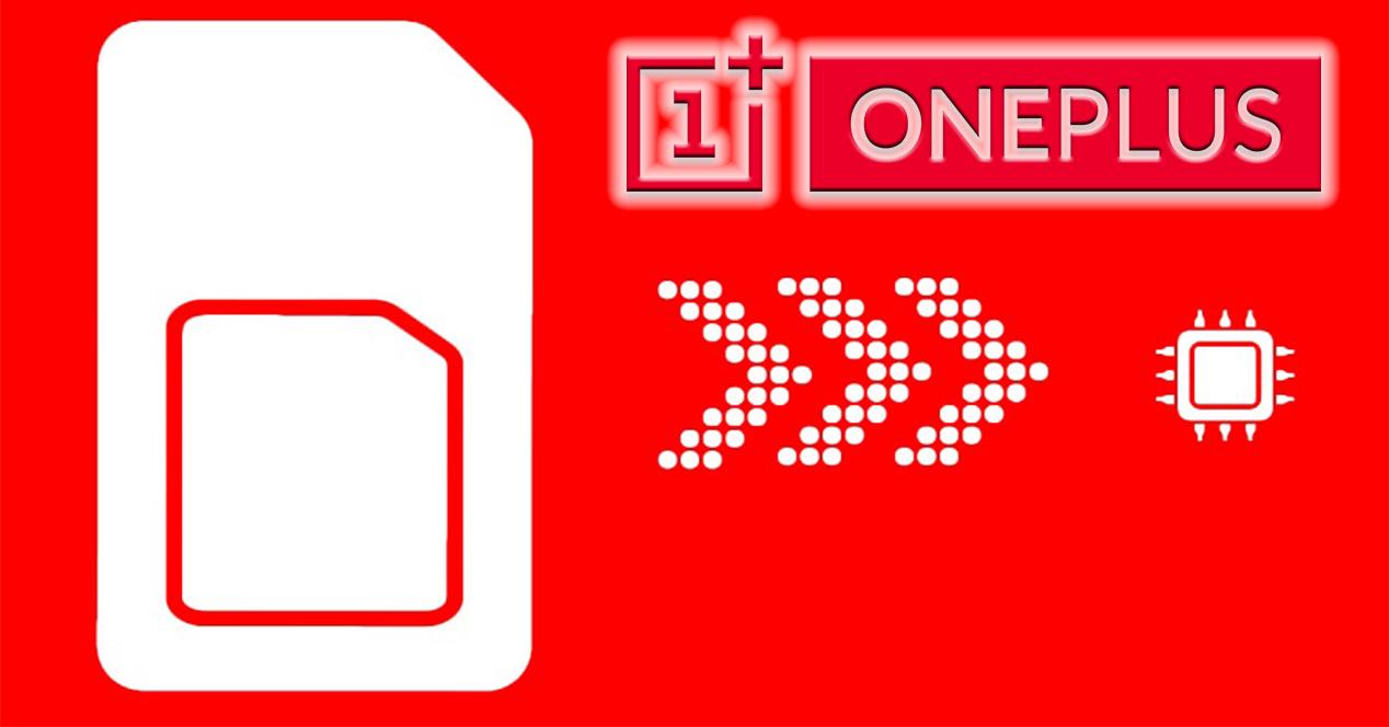Logo de OnePlus y un chip eSIM