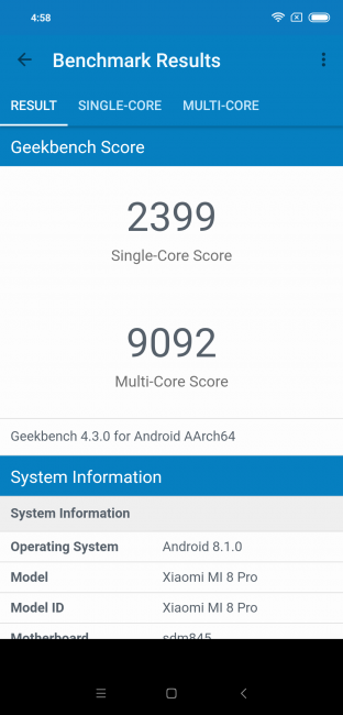 Resultados Geekbench Xiaomi Mi 8 Pro