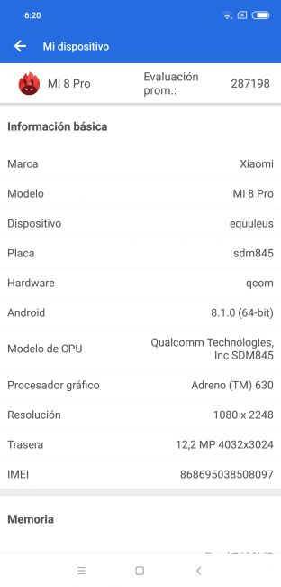 Datos en AnTuTu del Xiaomi Mi 8 Pro
