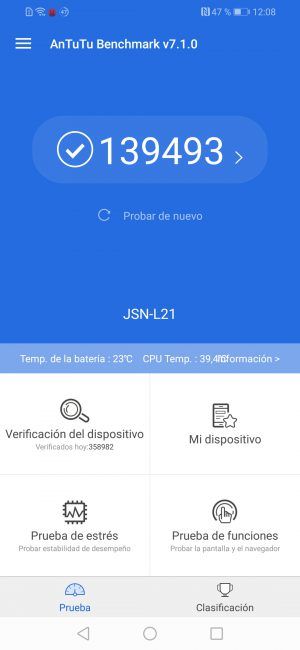 Resultados AnTuTu con el Honor 8X