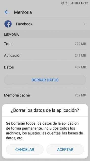 pantalla borrar datos android