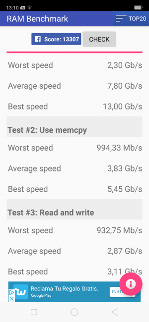 Resultado RAM con el Oppo RX17 Pro