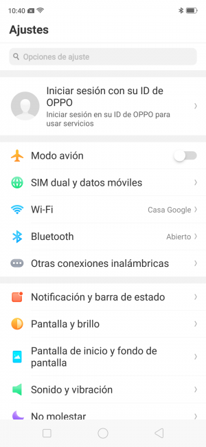 Ajustes del Oppo RX17 Pro