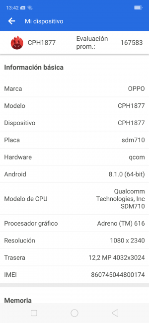 Datos AnTuTu con el Oppo RX17 Pro