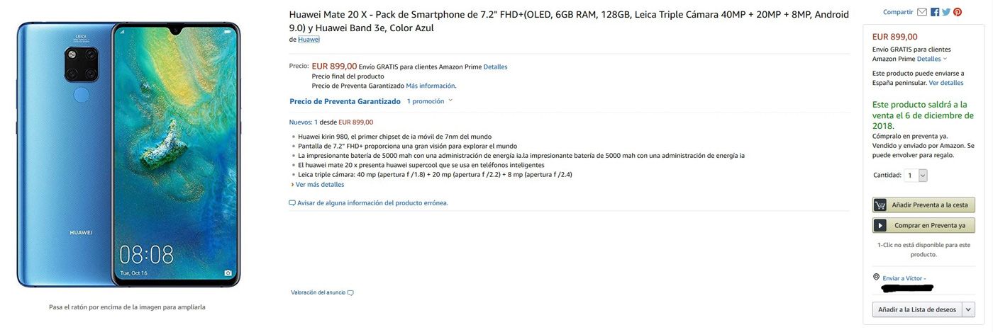 Huawei Mate 20 X en preventa en Amazon