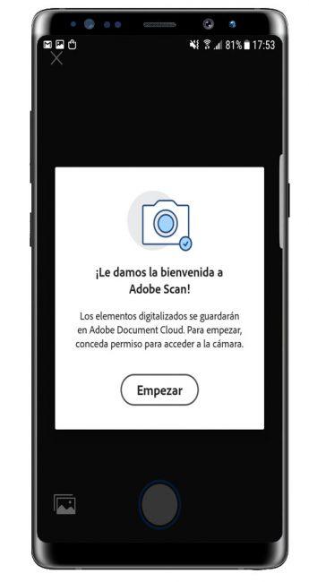 permisos Adobe Scan: digitalizador de PDF