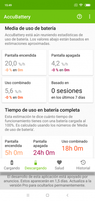 Datos del consumo del teléfono Xiaomi Mi 8 Lite