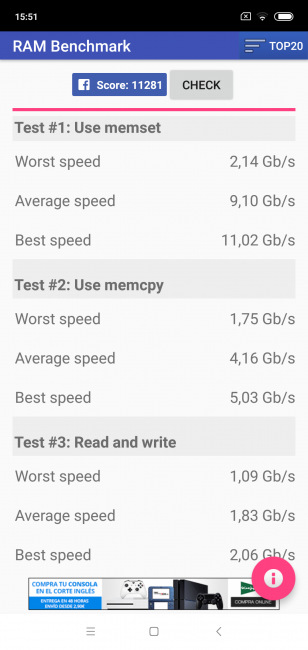 RAM Test con el Xiaomi Mi 8 Lite