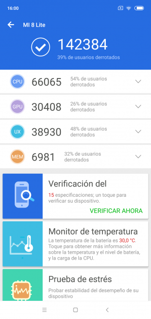 Resultado en AnTuTu Xiaomi Mi 8 Lite