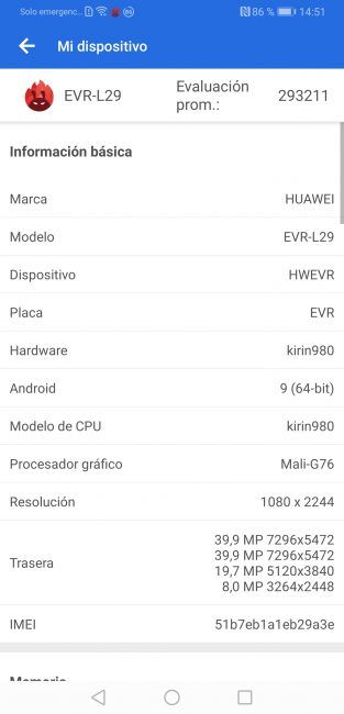 Datos en AnTuTu del Huawei Mate 20 X