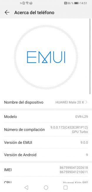 Sistema del Huawei Mate 20 X