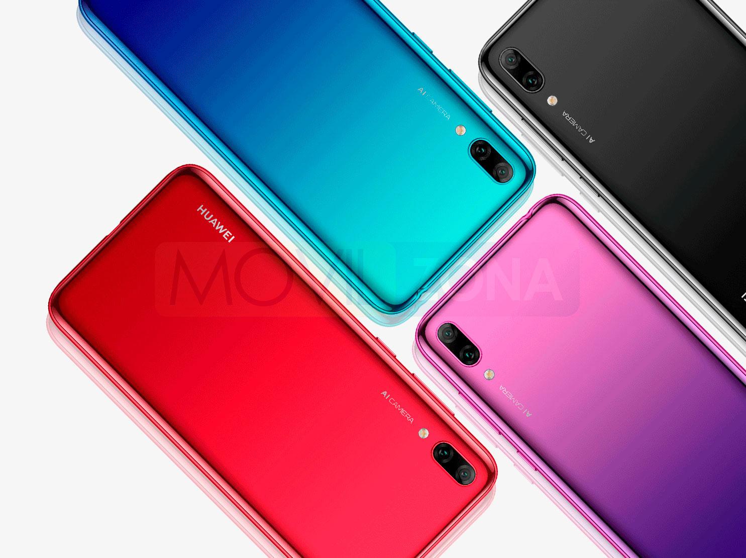 Huawei Enjoy 9 rojo, azul, violeta y negro