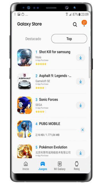 Lista de aplicaciones en Galaxy Store