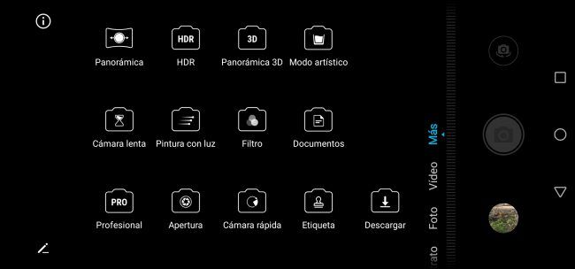 Opciones de la aplicación cámara del Honor View20