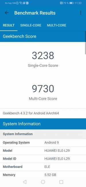 Geekbench con el Huawei P30