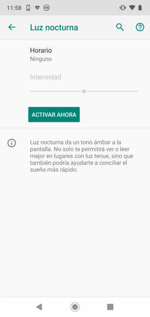 gestión de la luz nocturna en el Moto G7 Plus