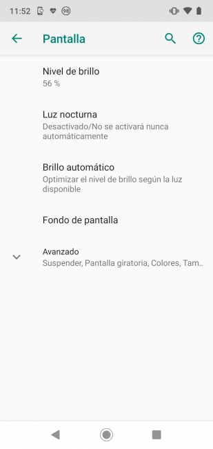 Opciones pantalla Moto G7 Plus