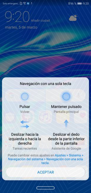 Navegar por gestos con el Huawei Y9 2019