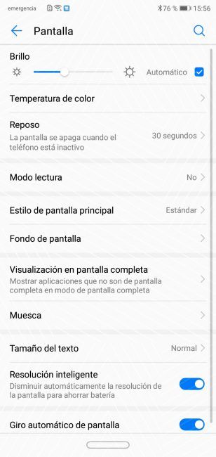 Opciones pantalla Huawei Y9 2019