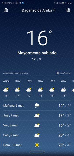 Aplicación del tiempo Huawei Y9 2019