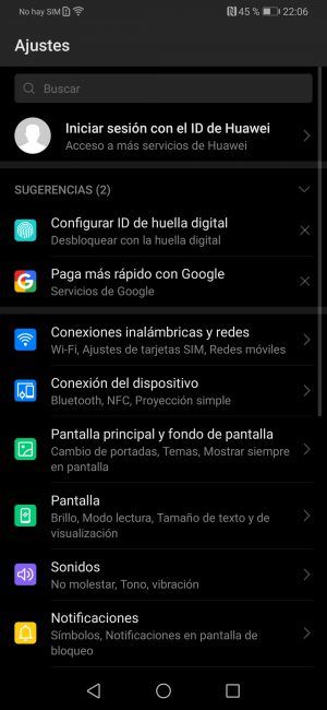 Modo oscuro en el Huawei P30