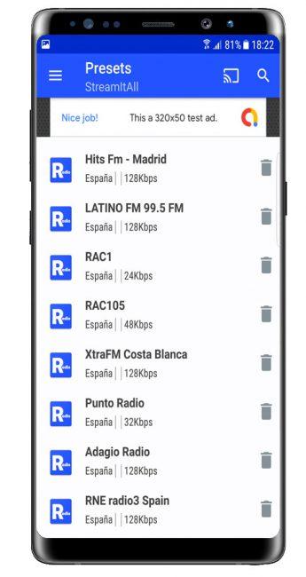 Lista de emisoras en StreamItAll Radio