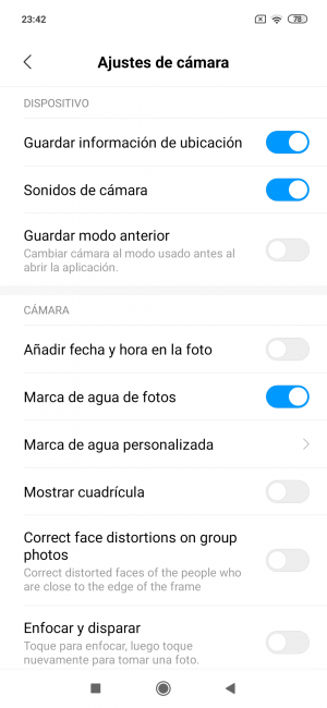 Opciones de la cámara del Xiaomi Mi 9 SE