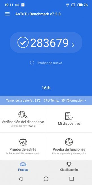 Resultado AnTuTu Meizu 16th