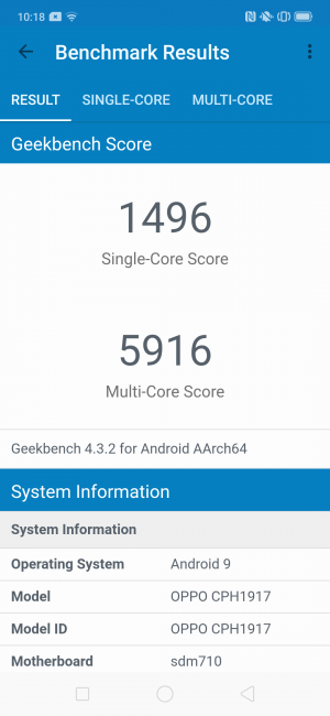 Geekbench Oppo Reno resultado