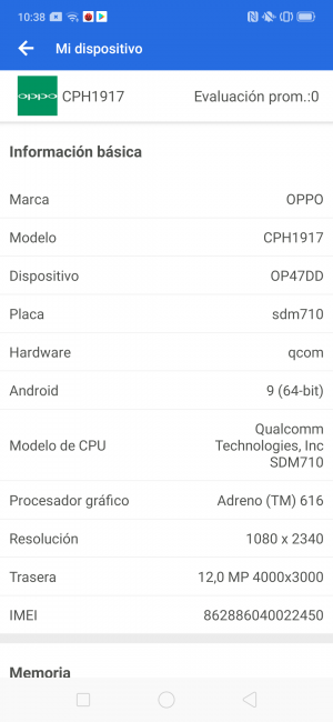 Datos AnTuTu del Oppo Reno