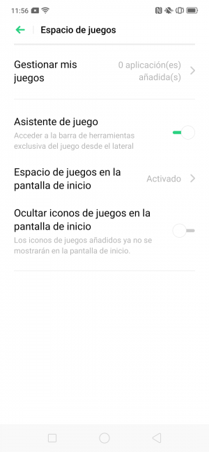 Modo juegos Oppo Reno