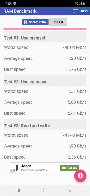 RAM test con el Samsung Galaxy A50