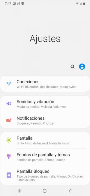 Ajustes del Samsung Galaxy A50