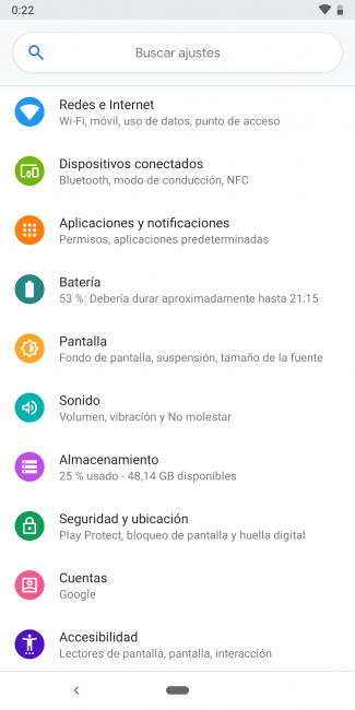 Ajustes del Google Pixel 3a XL