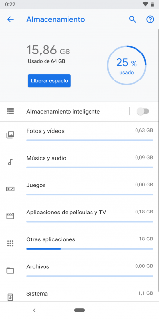 Almacenamiento del Google Pixel 3a XL